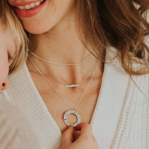 Sterling Silver Circle Pendant Necklace - 4 Names With Birthstones sold by Tiny Tags product image thumbnail 2