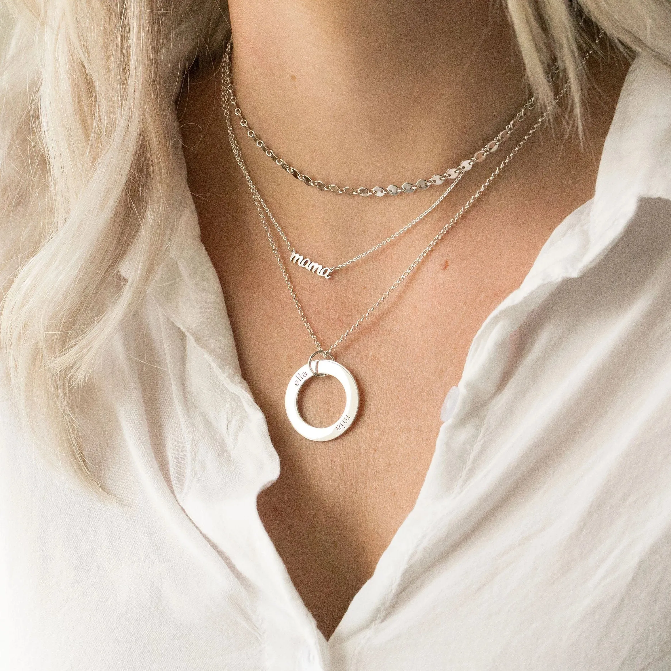 Sterling Silver Circle Pendant Necklace - 3 Names sold by Tiny Tags product image thumbnail 3