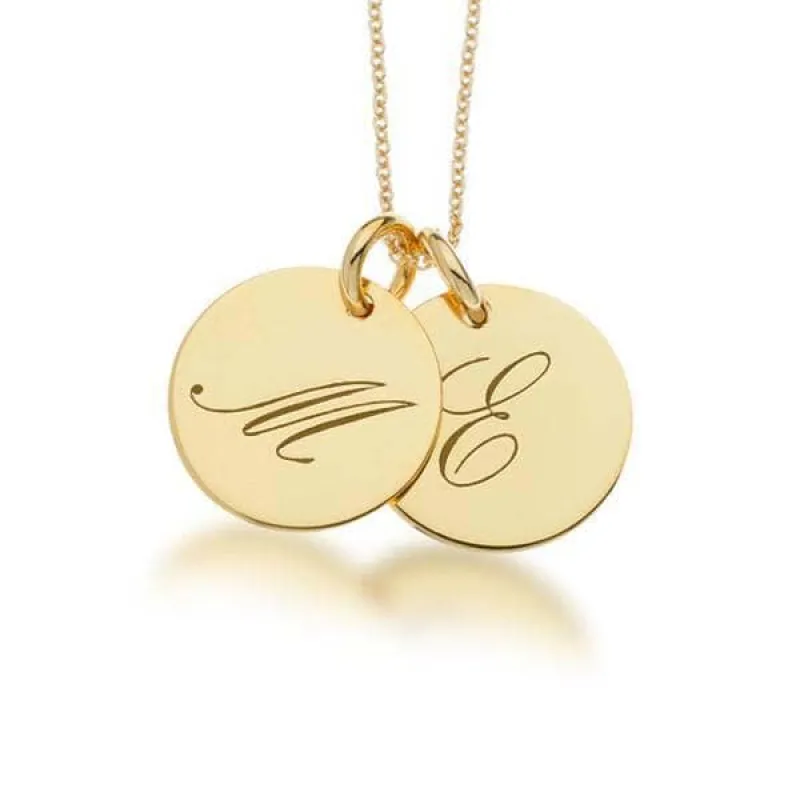 Gold Script Initial Necklace - 2 Circles sold by Tiny Tags