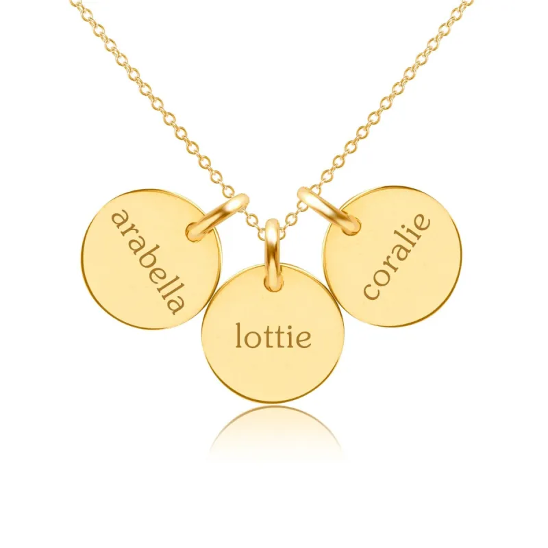 Gold Circle Necklace - 3 Names sold by Tiny Tags