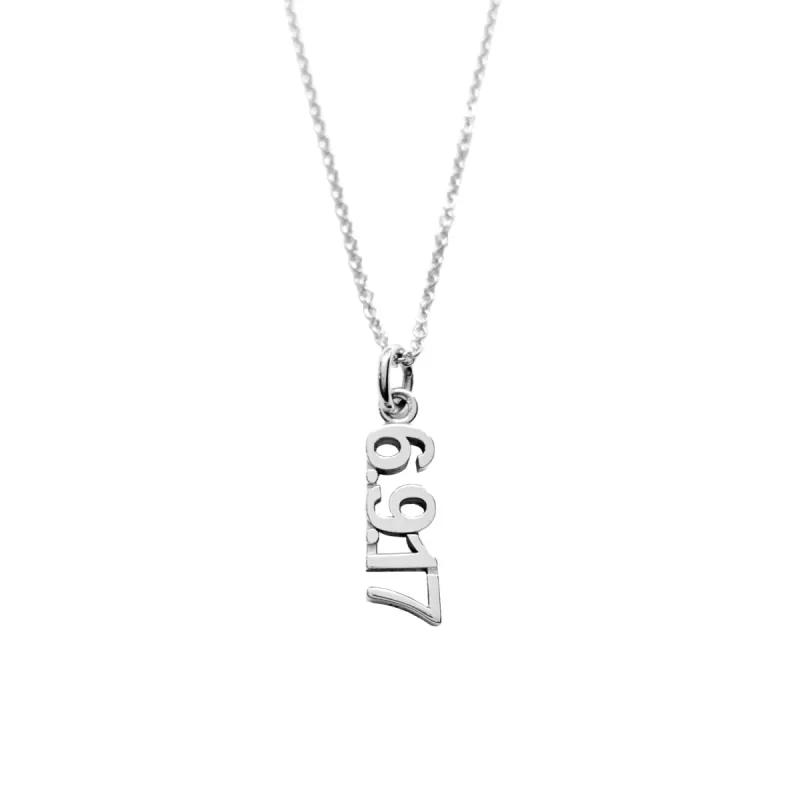 Sterling Silver Vertical Date Necklace sold by Tiny Tags