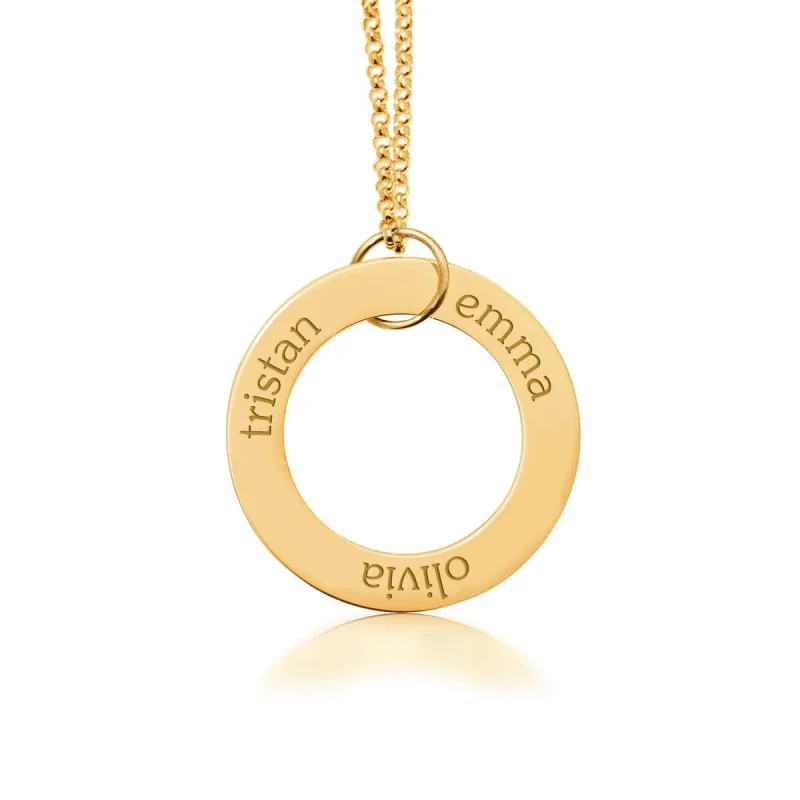 14k Gold Circle Pendant Necklace - 3 Names sold by Tiny Tags
