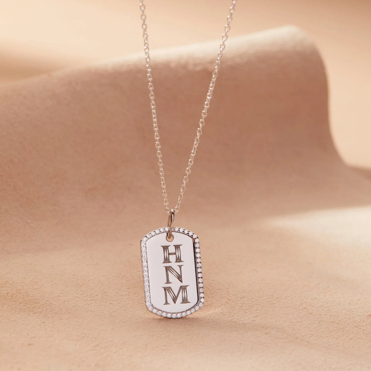 Pavé Monogram Large Dog Tag Necklace sold by Tiny Tags product image thumbnail 3