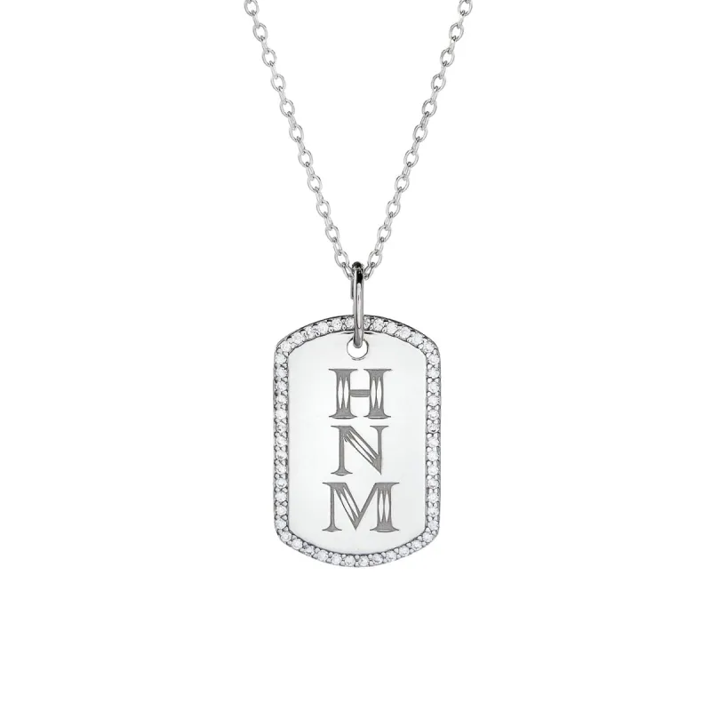 Pavé Monogram Large Dog Tag Necklace sold by Tiny Tags