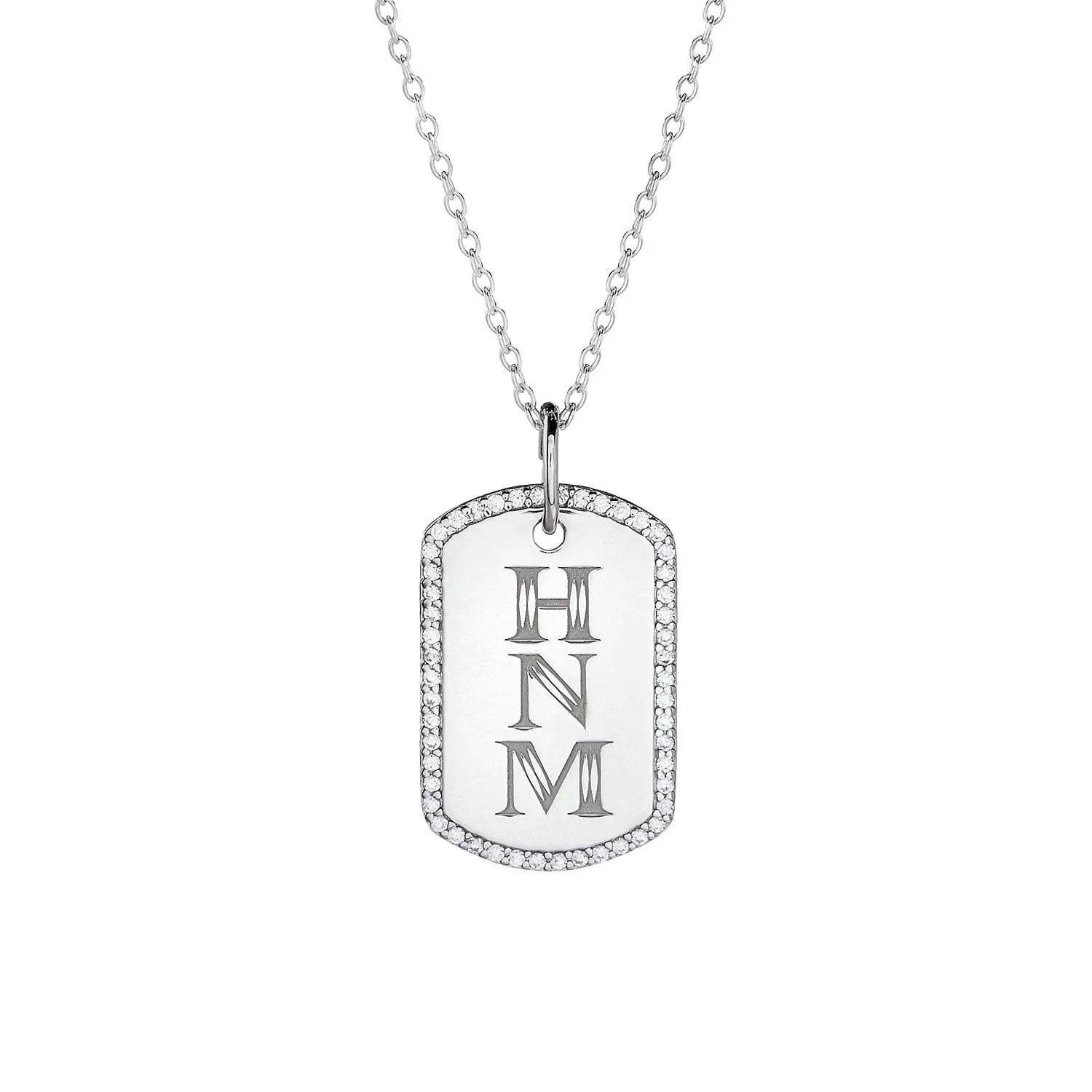 Pavé Monogram Large Dog Tag Necklace sold by Tiny Tags
