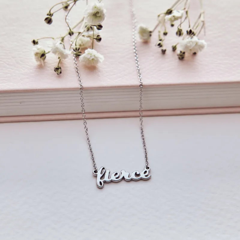 Sterling Silver Fierce Script Nameplate Necklace sold by Tiny Tags