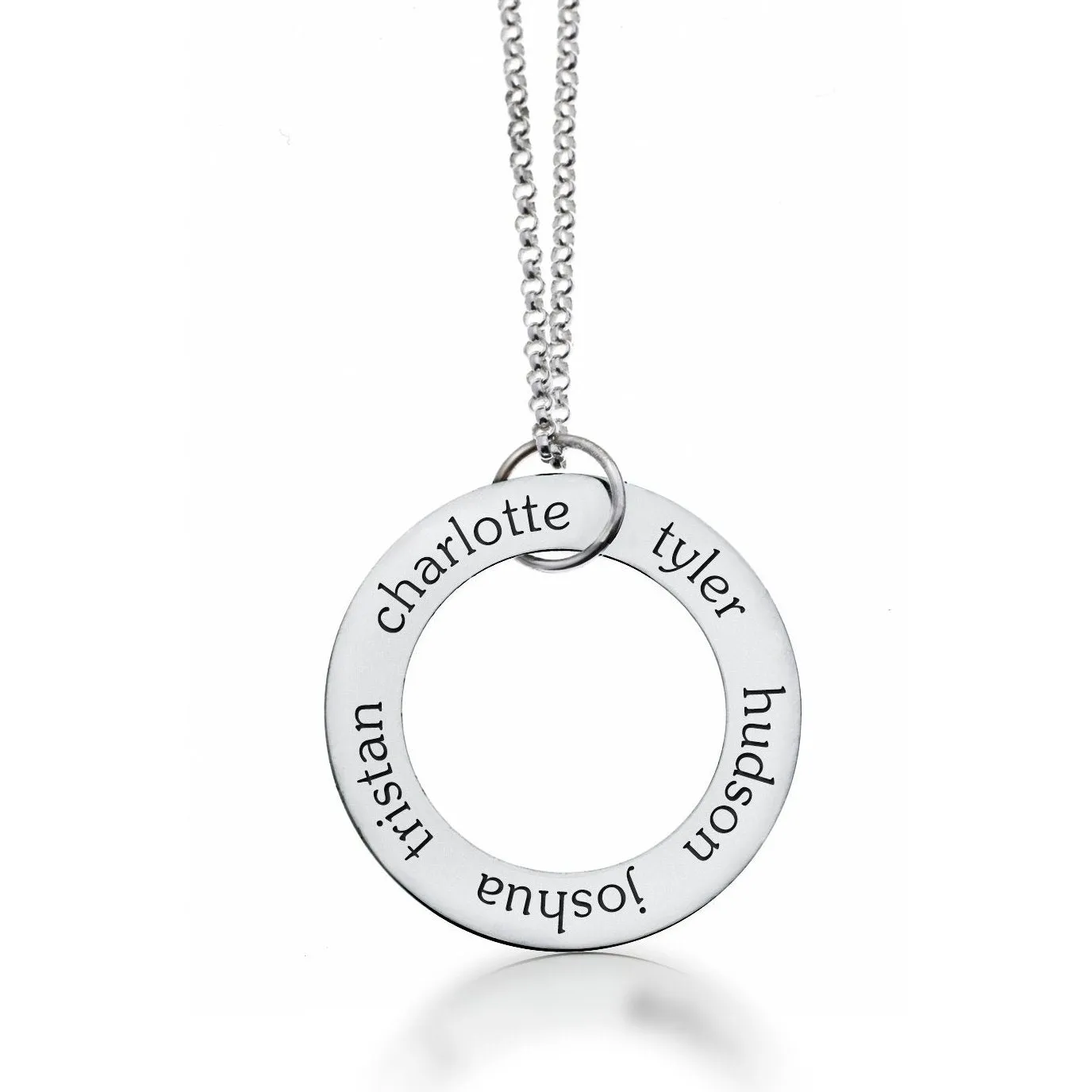 Sterling Silver Circle Pendant Necklace - 5 Names sold by Tiny Tags