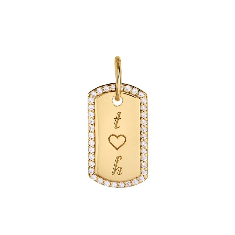 14k Gold Diamond Pavé Small Dog Tag sold by Tiny Tags