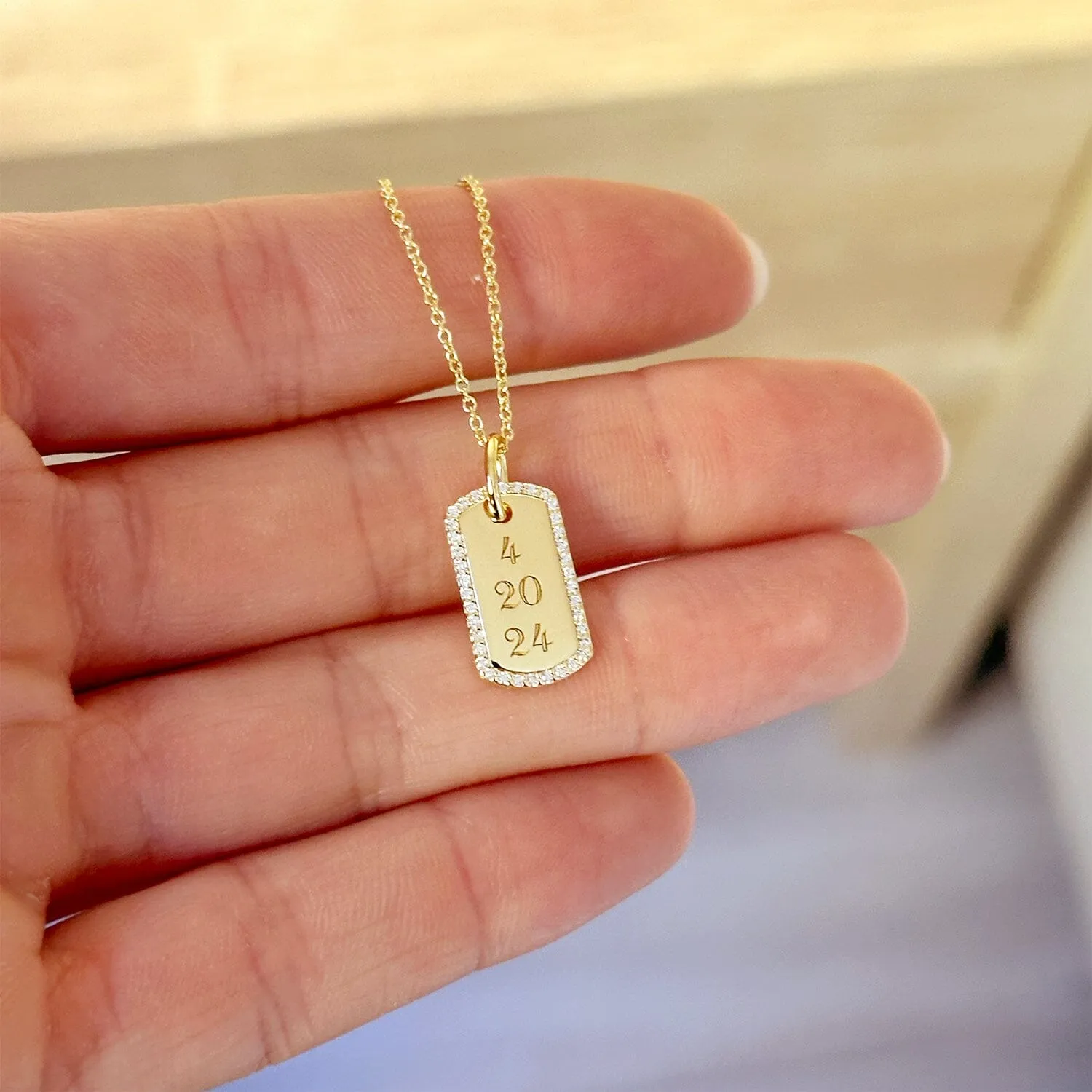 14k Gold Diamond Pavé Small Dog Tag sold by Tiny Tags product image thumbnail 3