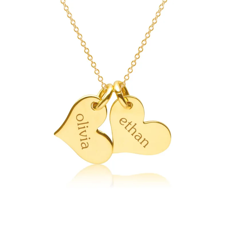 14k Gold Heart Necklace - 2 Hearts sold by Tiny Tags