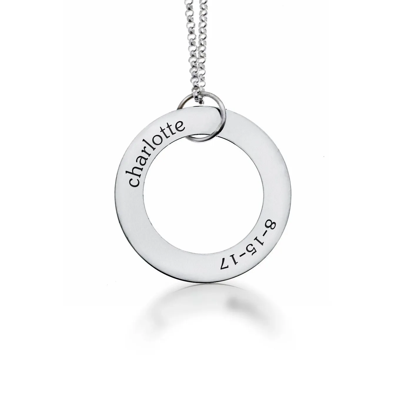 Sterling Silver Circle Pendant Necklace - Name & Birthday sold by Tiny Tags product image thumbnail 3