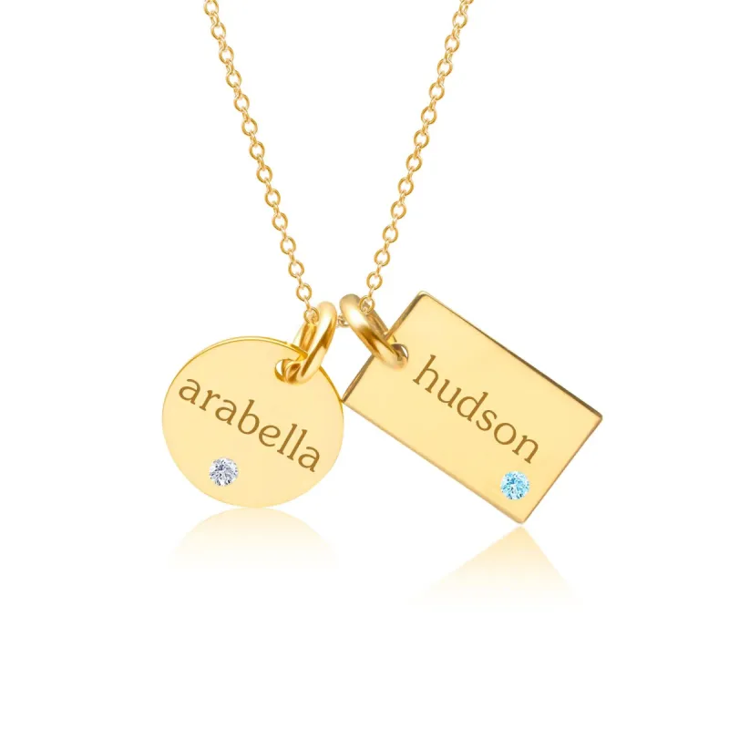 Gold Circle & Mini Dog Tag Necklace With Birthstones sold by Tiny Tags