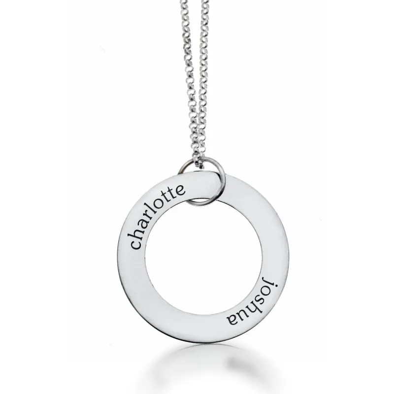 Sterling Silver Circle Pendant Necklace - 2 Names sold by Tiny Tags
