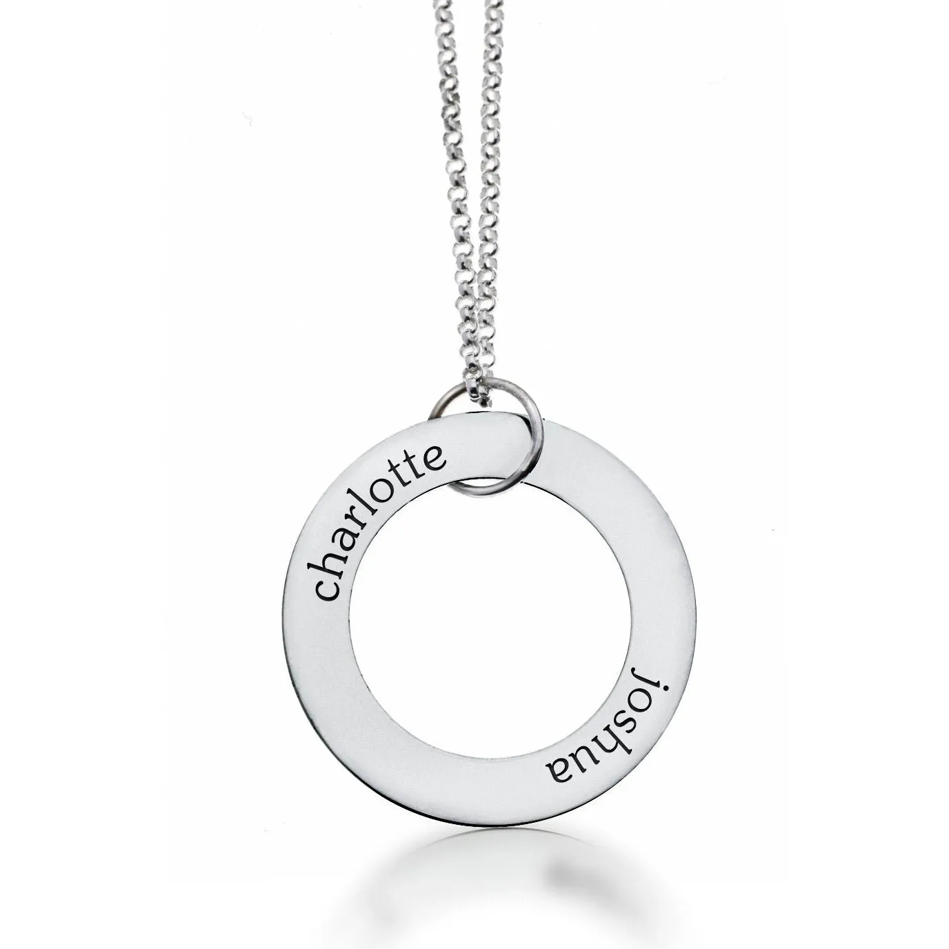 Sterling Silver Circle Pendant Necklace - 2 Names sold by Tiny Tags