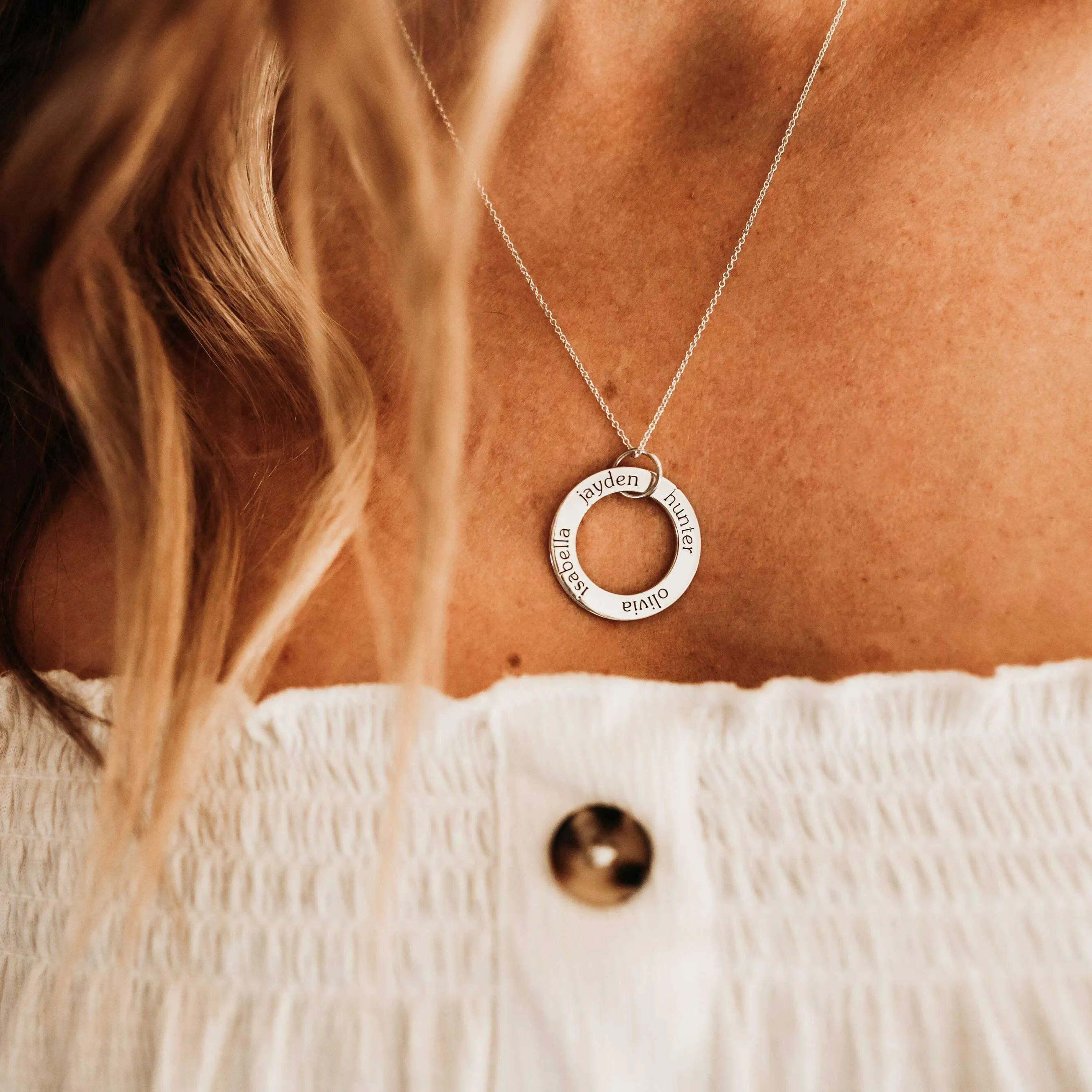 Sterling Silver Circle Pendant Necklace - 2 Names sold by Tiny Tags product image thumbnail 2