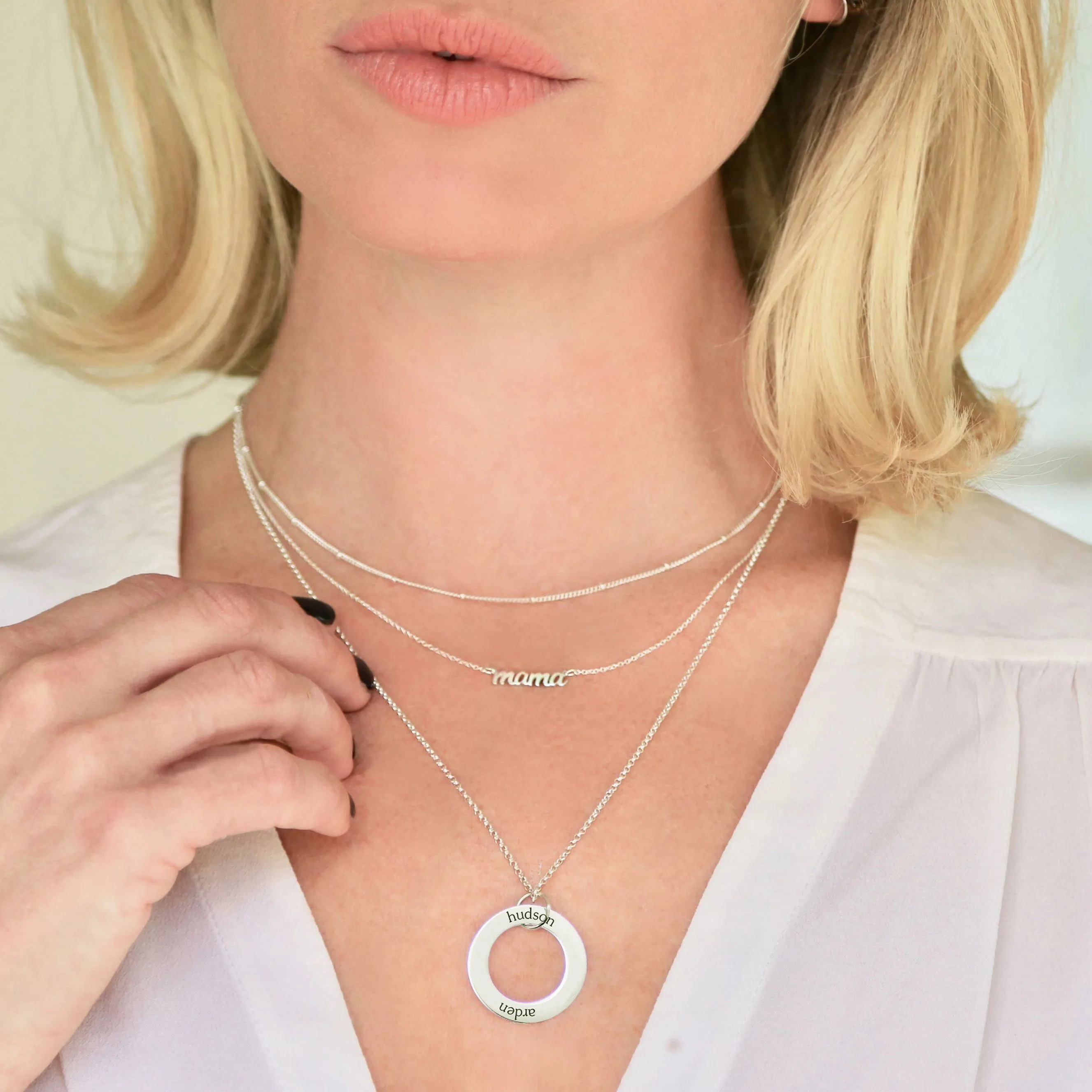 Sterling Silver Circle Pendant Necklace - 2 Names sold by Tiny Tags product image thumbnail 3