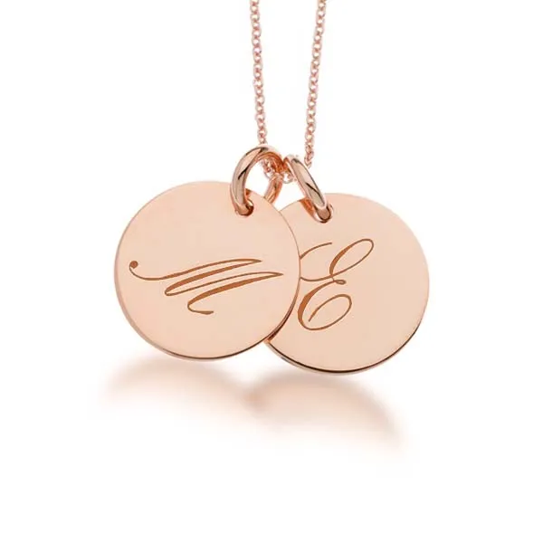 14k Gold Script Initial Necklace - 2 Circles sold by Tiny Tags product image thumbnail 2