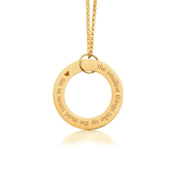 Gold Circle Pendant Necklace - Custom Phrase or Quote sold by Tiny Tags