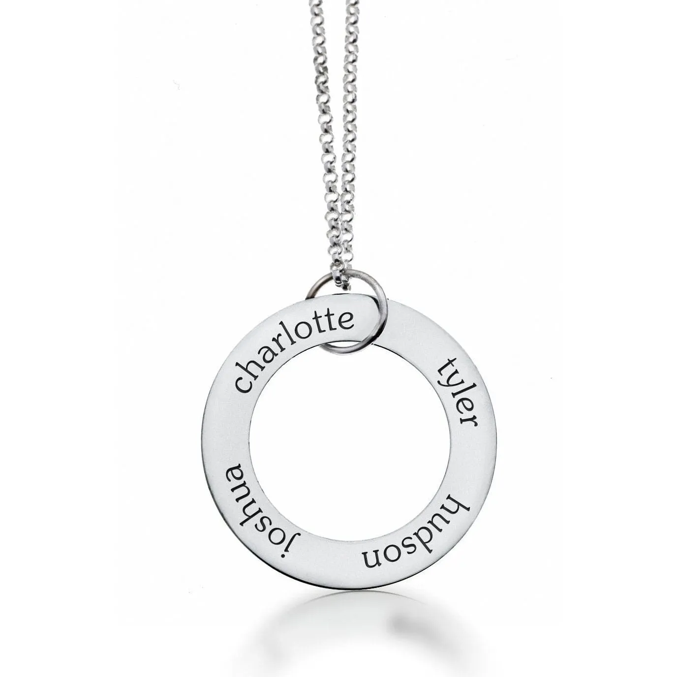 Sterling Silver Circle Pendant Necklace - 4 Names sold by Tiny Tags