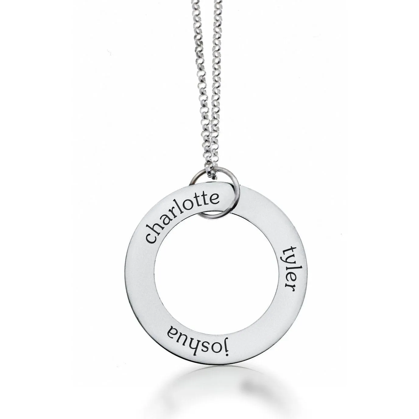 Sterling Silver Circle Pendant Necklace - 3 Names sold by Tiny Tags
