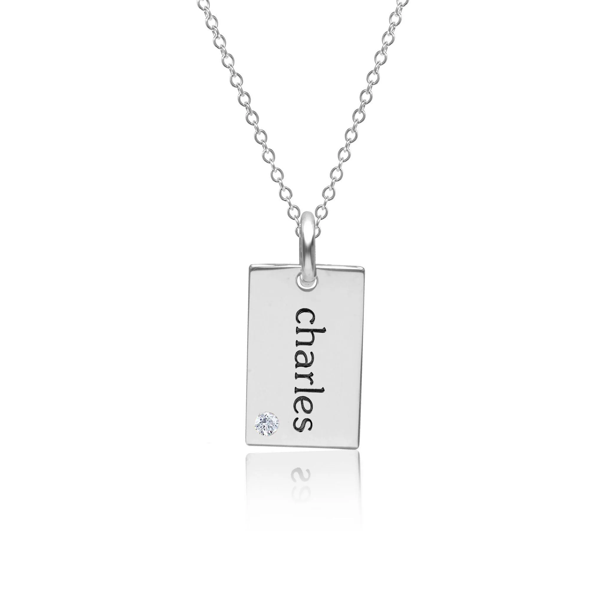 Sterling Silver Mini Dog Tag Necklace with Birthstone sold by Tiny Tags