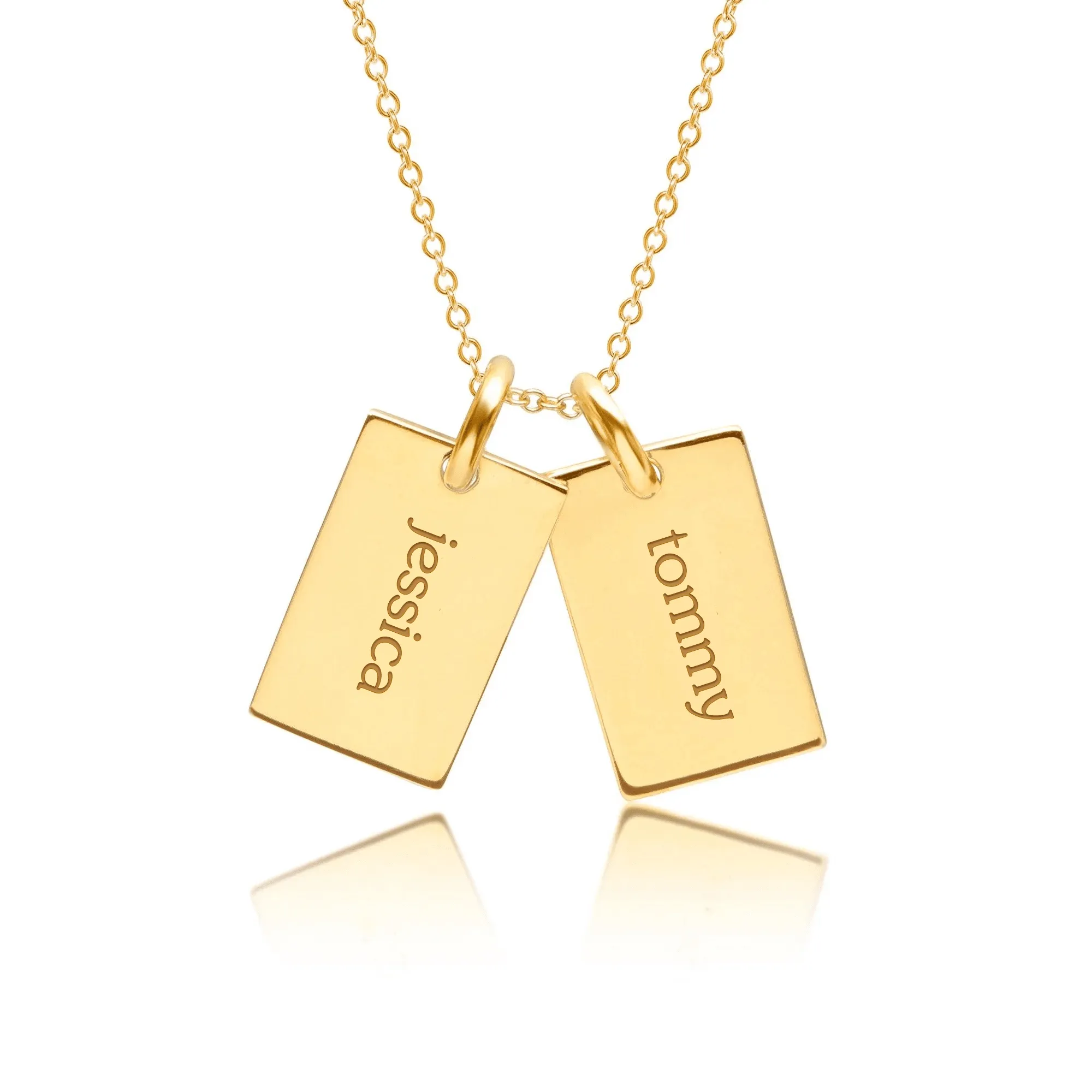 14k Gold Mini Dog Tag Necklace - 2 Names sold by Tiny Tags