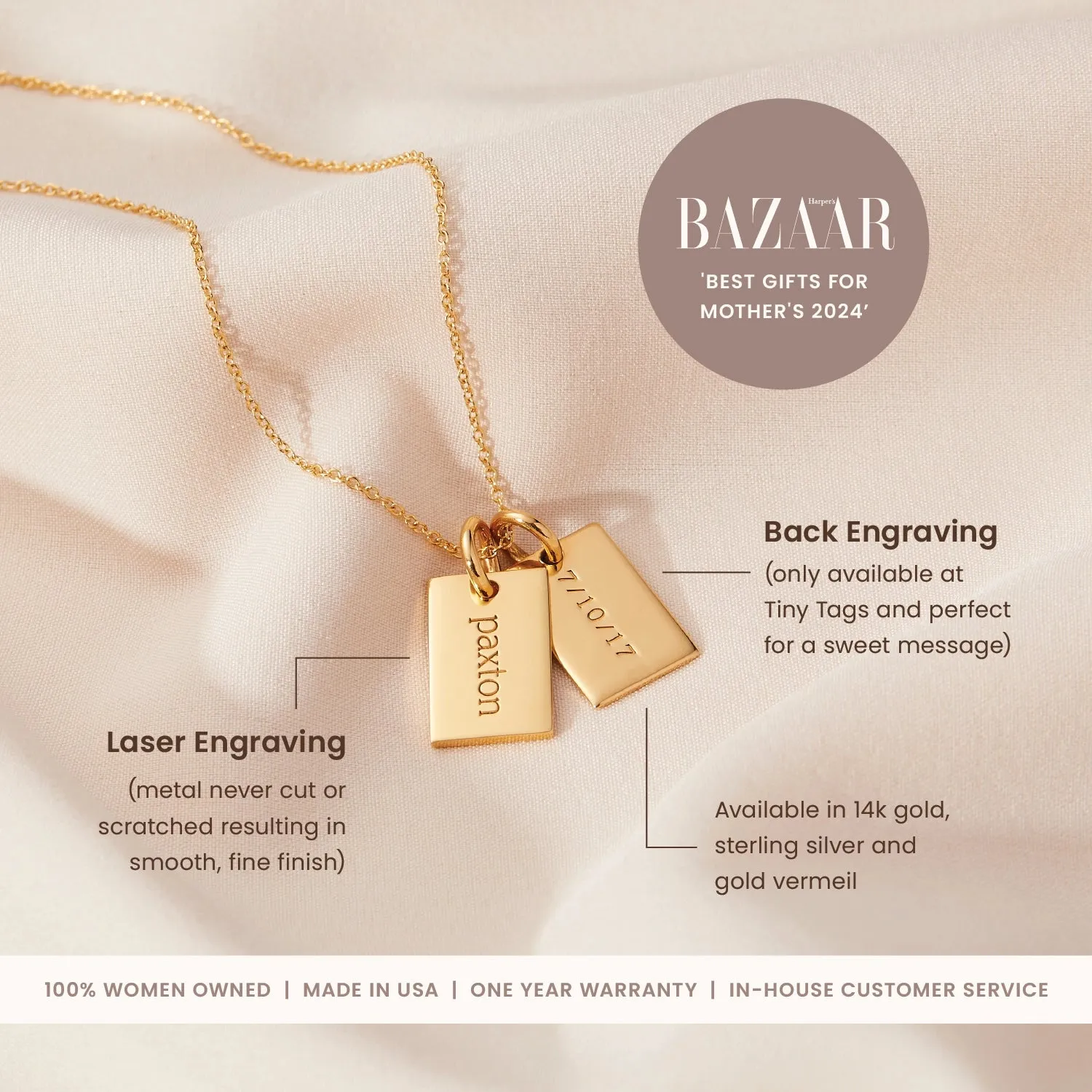 14k Gold Mini Dog Tag Necklace - 2 Names sold by Tiny Tags product image thumbnail 5