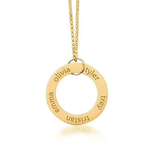 14k Gold Circle Pendant Necklace - 5 Names sold by Tiny Tags