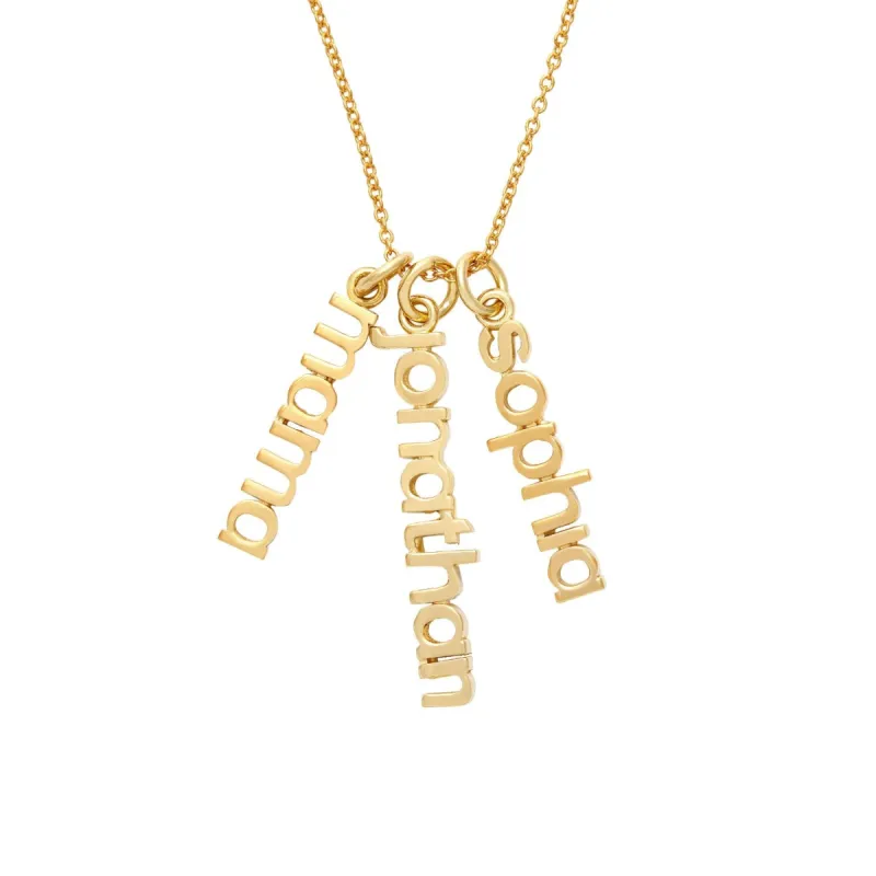 14k Gold Vertical Name Necklace - 3 Names sold by Tiny Tags