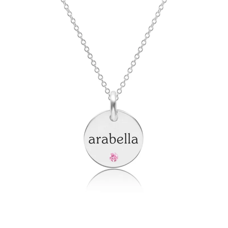 Sterling Silver Circle Necklace with Birthstone sold by Tiny Tags