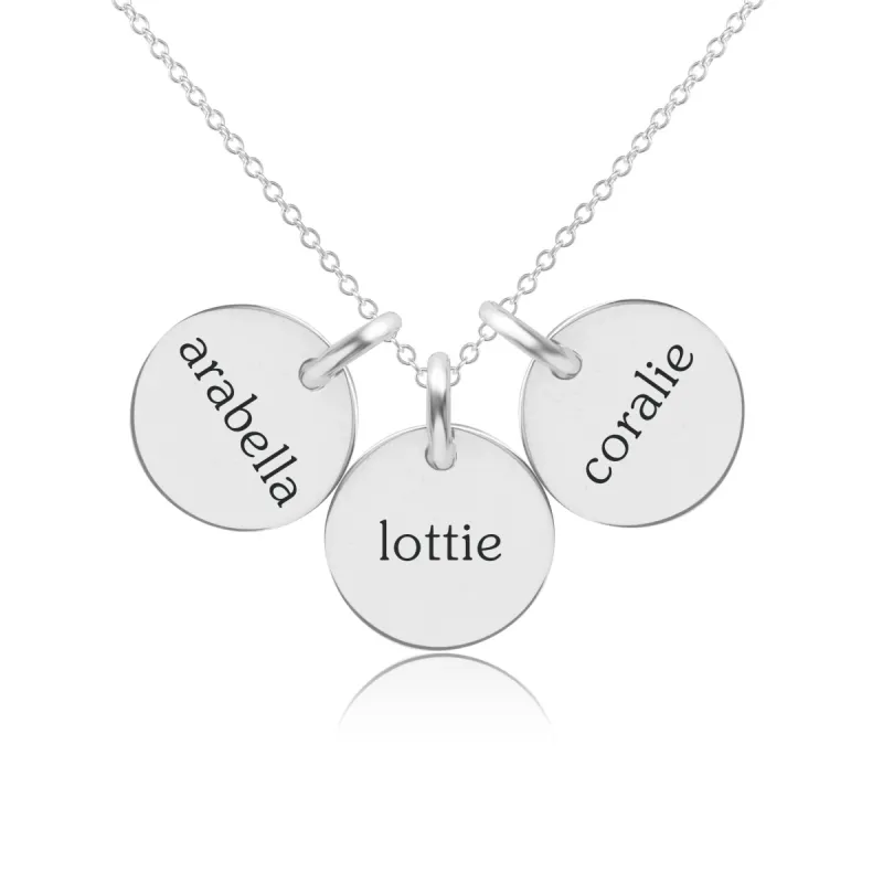 Sterling Silver Circle Necklace - 3 Names sold by Tiny Tags