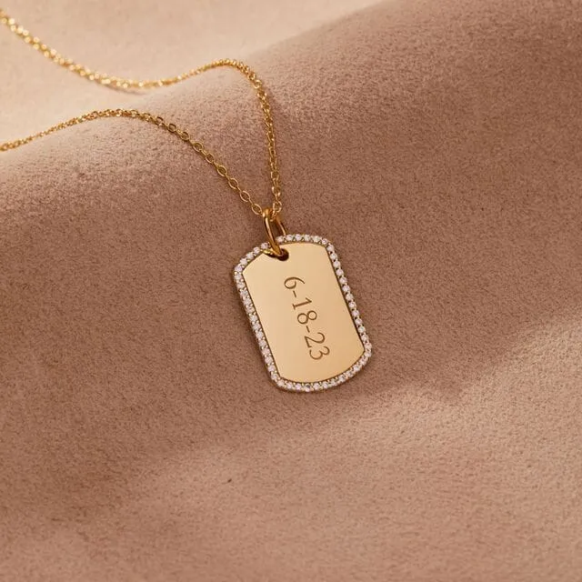 14k Gold Diamond Pavé Large Dog Tag sold by Tiny Tags product image thumbnail 4
