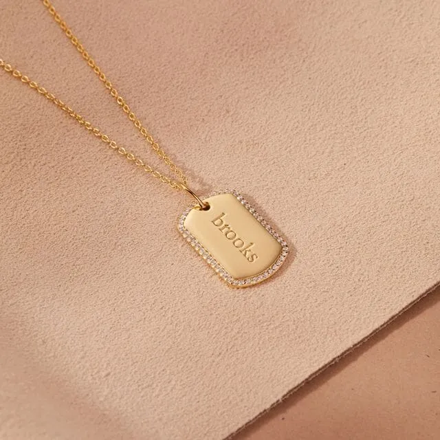 14k Gold Diamond Pavé Large Dog Tag sold by Tiny Tags product image thumbnail 3