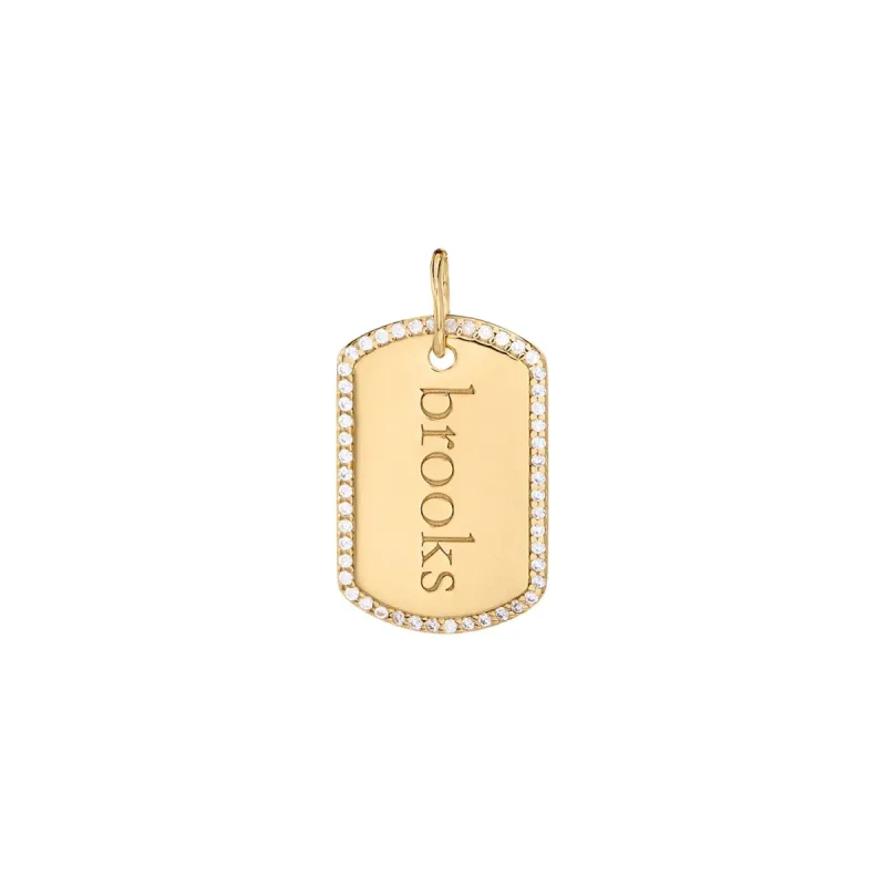 14k Gold Diamond Pavé Large Dog Tag sold by Tiny Tags