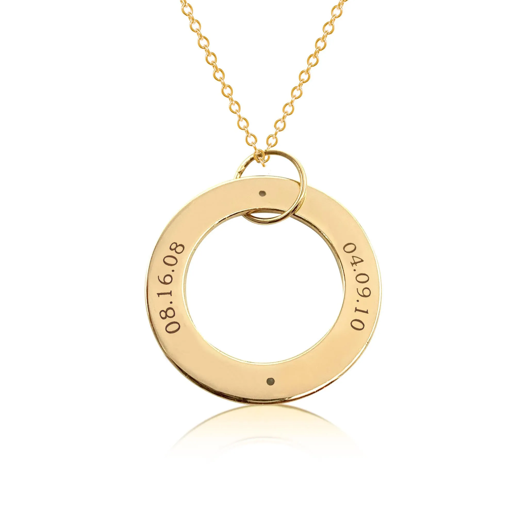 Gold Circle Pendant Necklace - 2 Names With Birthstones sold by Tiny Tags product image thumbnail 3