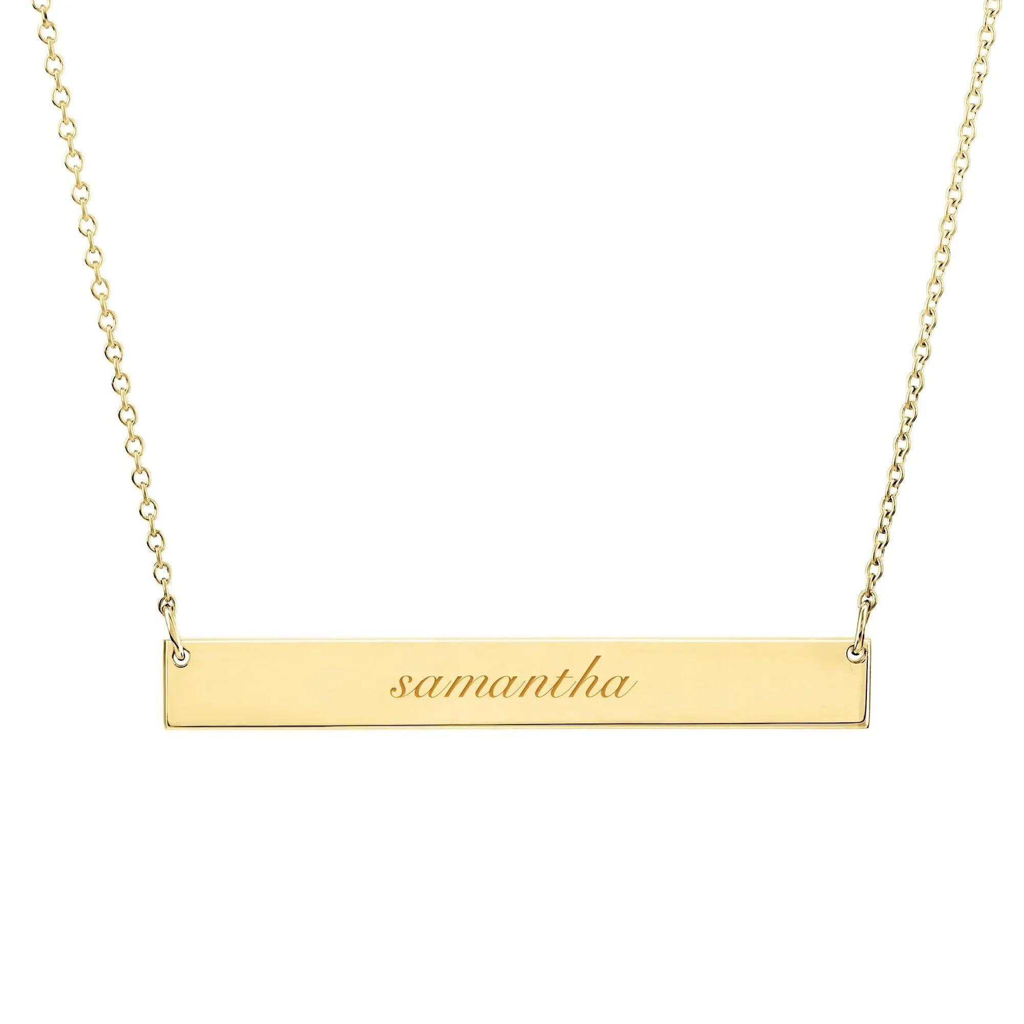 14k Gold Script Skinny Bar Necklace sold by Tiny Tags