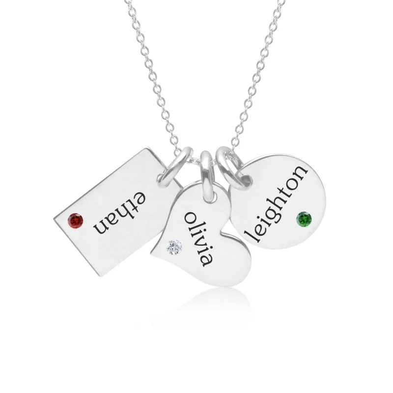 Sterling Silver Family Necklace With Birthstones sold by Tiny Tags