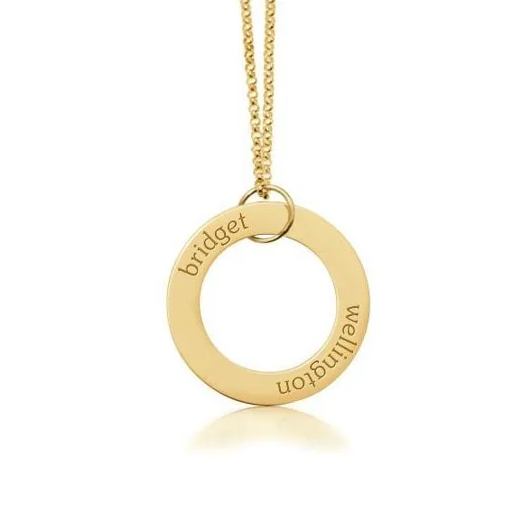 Gold Circle Pendant Necklace - 2 Names sold by Tiny Tags