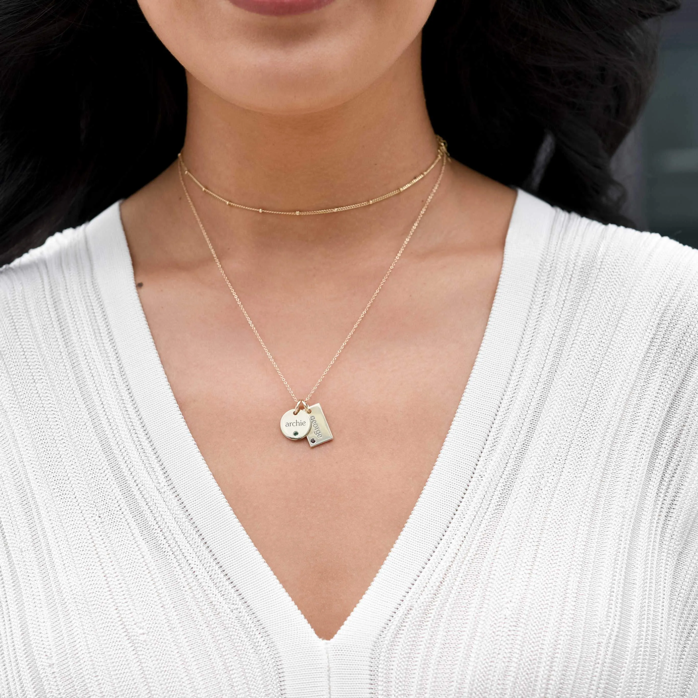 14k Gold Circle & Mini Dog Tag Necklace With Birthstones sold by Tiny Tags product image thumbnail 2