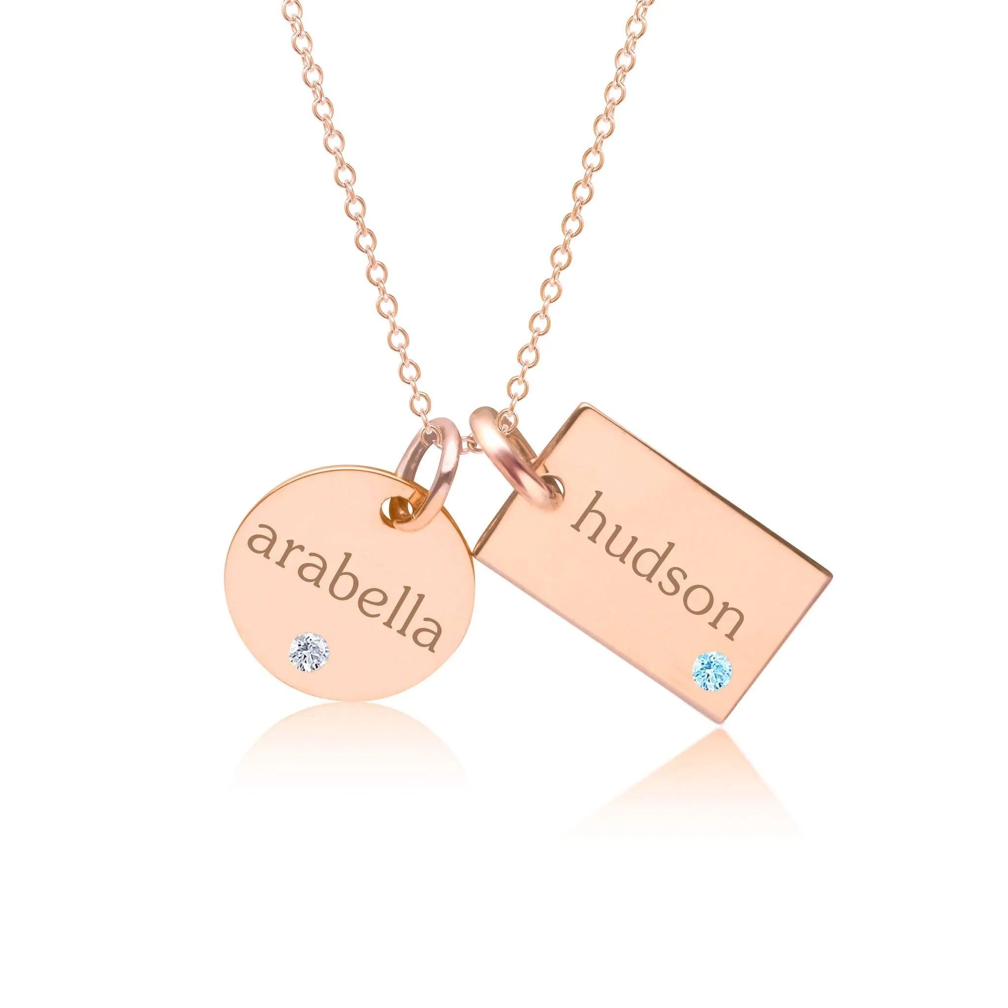 14k Gold Circle & Mini Dog Tag Necklace With Birthstones sold by Tiny Tags product image thumbnail 3