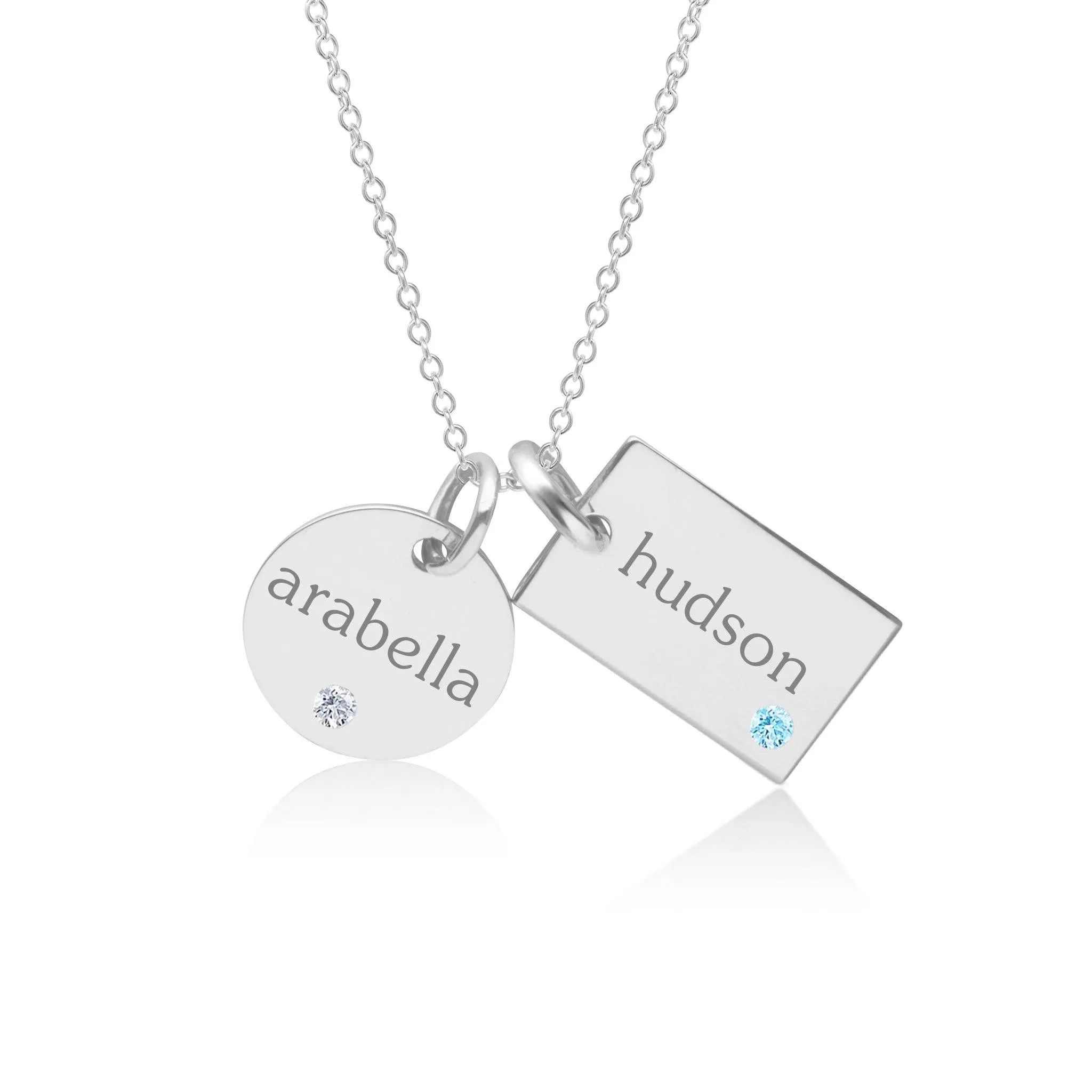 14k Gold Circle & Mini Dog Tag Necklace With Birthstones sold by Tiny Tags product image thumbnail 4