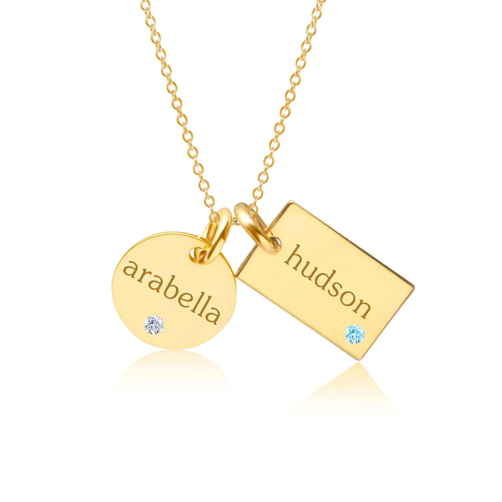 14k Gold Circle & Mini Dog Tag Necklace With Birthstones sold by Tiny Tags