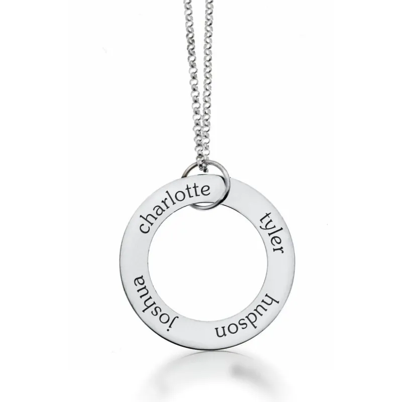 Sterling Silver Circle Pendant Necklace - 4 Names sold by Tiny Tags