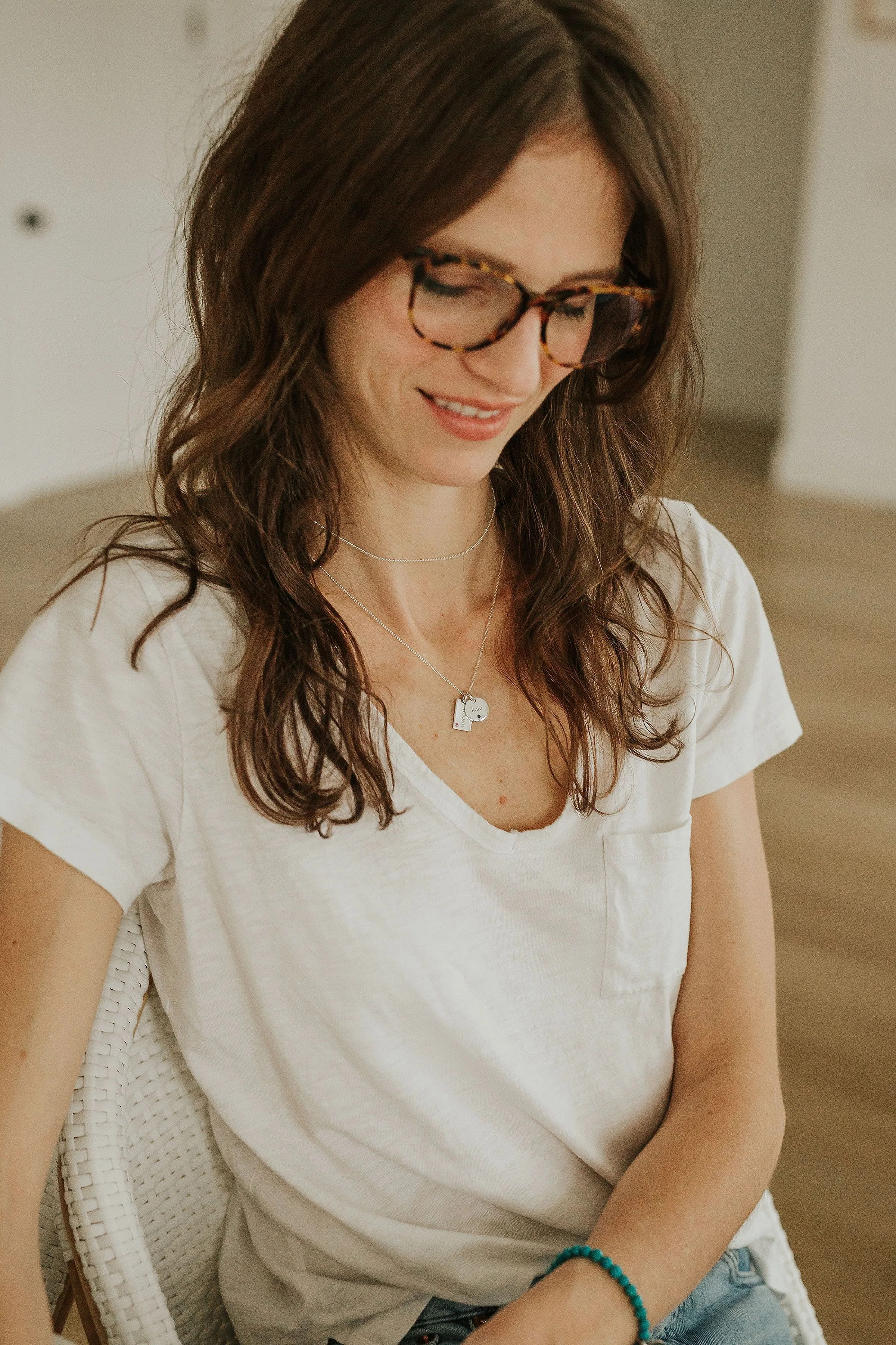 Sterling Silver Circle & Mini Dog Tag Necklace With Birthstones sold by Tiny Tags product image thumbnail 2