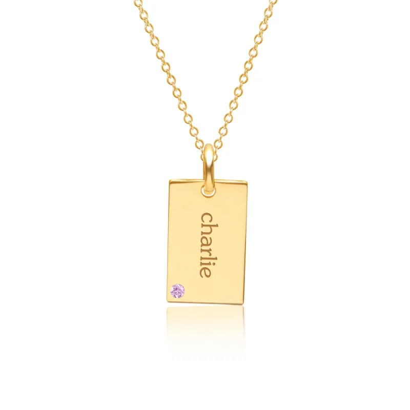 Gold Mini Dog Tag Necklace with Birthstone sold by Tiny Tags
