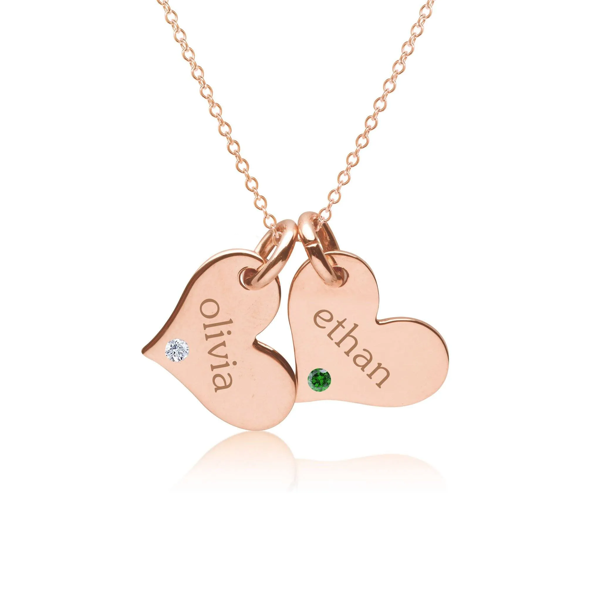 14k Gold Heart Necklace - 2 Hearts With Birthstones sold by Tiny Tags product image thumbnail 2
