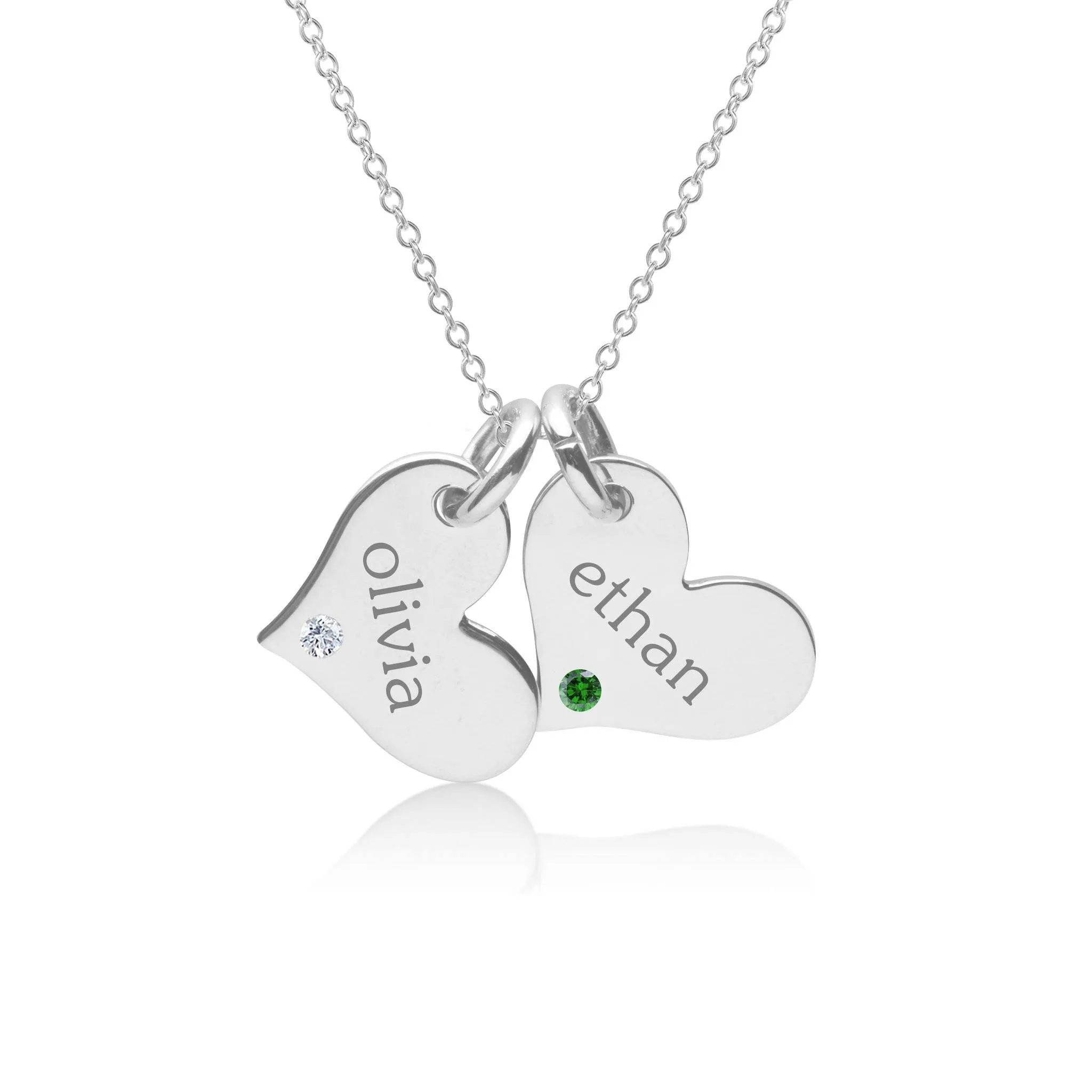 14k Gold Heart Necklace - 2 Hearts With Birthstones sold by Tiny Tags product image thumbnail 3