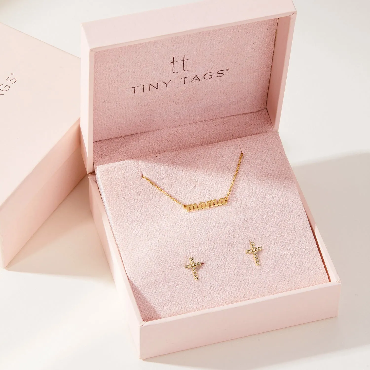 Mama Nameplate + Pavé Cross Earrings Set sold by Tiny Tags product image thumbnail 2