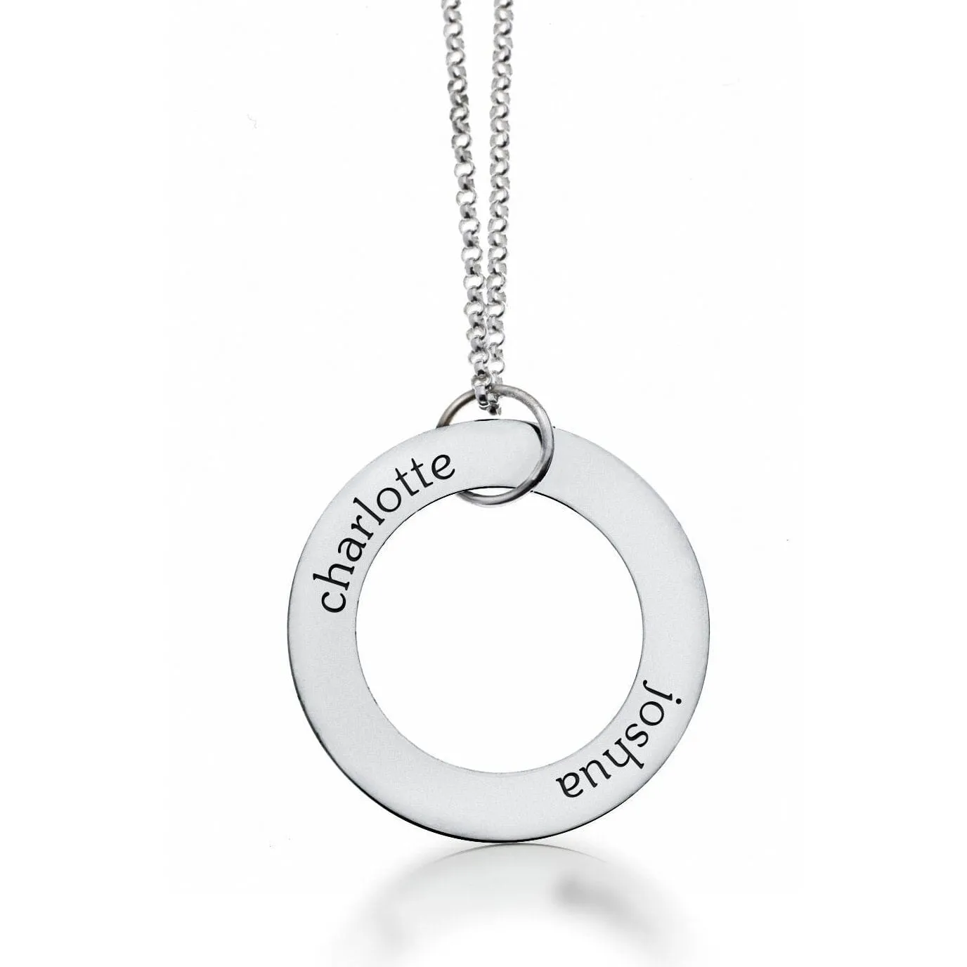 Sterling Silver Circle Pendant Necklace - 2 Names sold by Tiny Tags