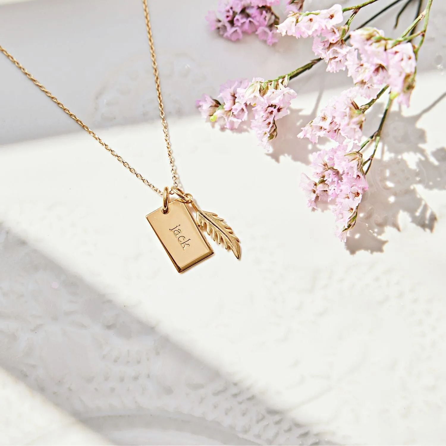 Vertical Flamingo Feather Necklace by Lindsey Gurk sold by Tiny Tags product image thumbnail 5